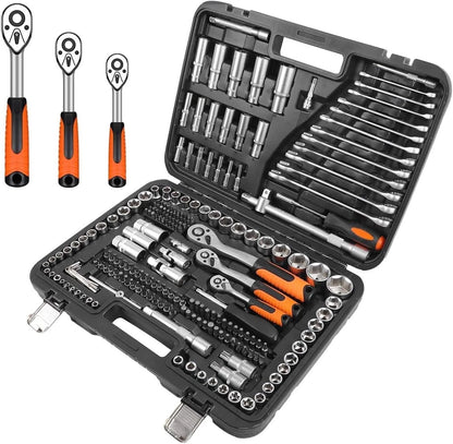 219PCS Steel Mechanics Tool Set Socket Wrench Kit For Auto Repair. Home, Garage