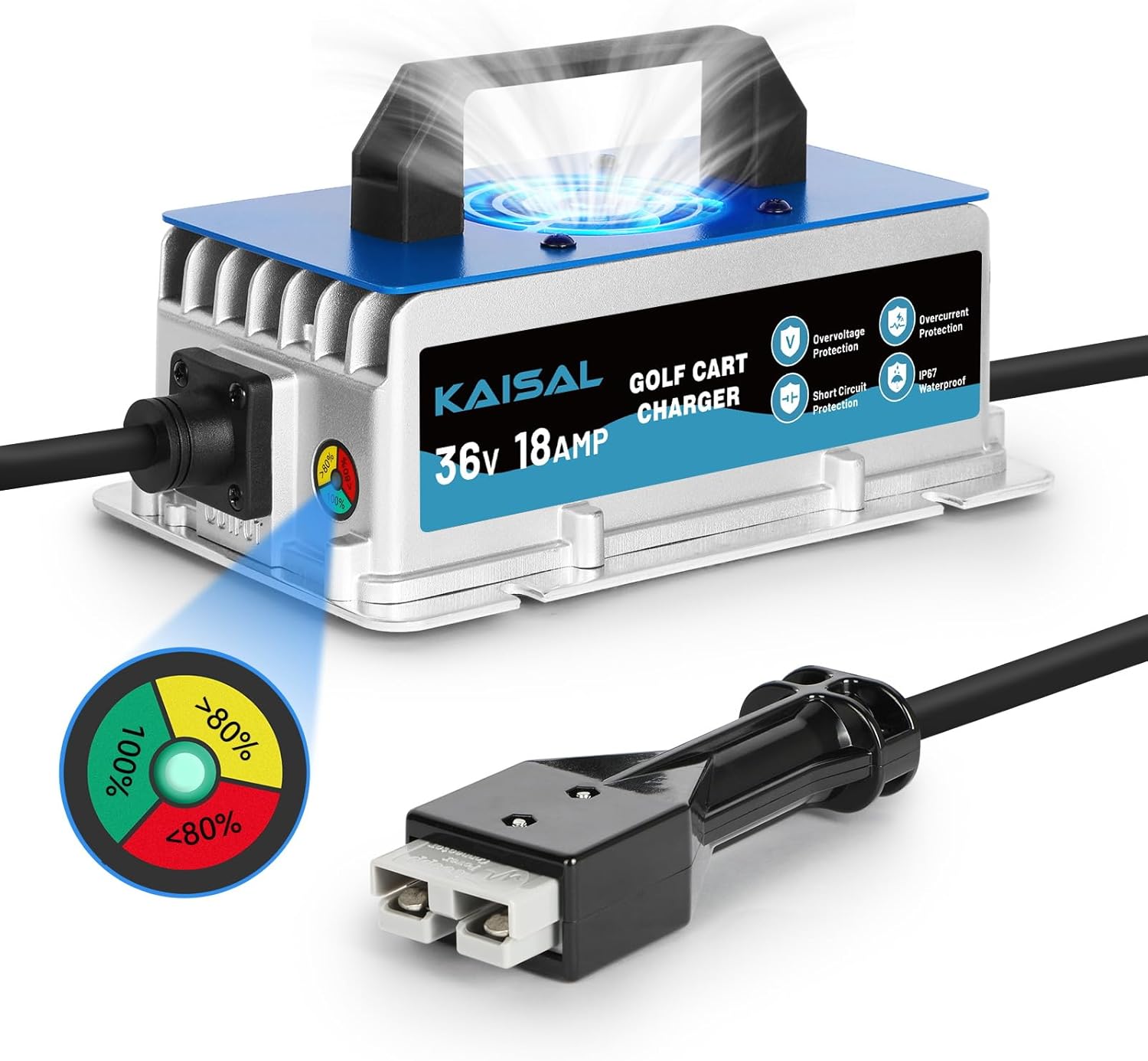 36 Volt 18A Golf Cart Battery Charger for EZGO Marathon Golf Carts IP67 Waterproof 36V EZGO Golf Cart Charger with Anderson SB-50 Plug, Trickle Charge, 5-7H Full Charge,16FT Cord for Lead Acid Battery