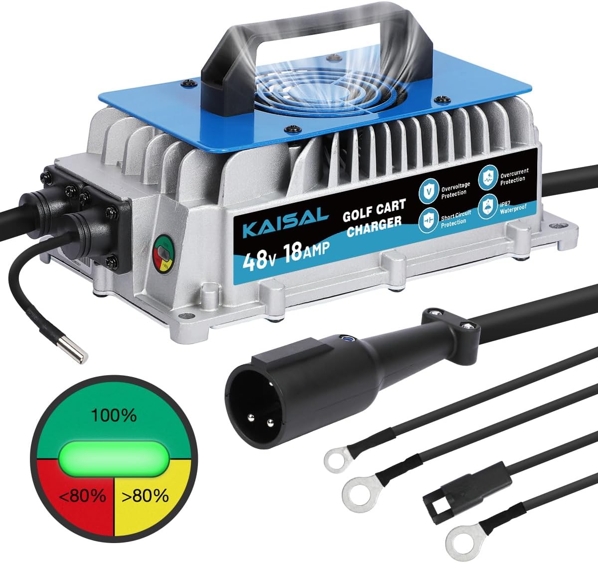 Club Car Charger 48V 18A Smart 1250W Golf Cart Battery Charger 48 Volt, IP67 Waterproof Trickle Charger, 4-6 hrs Full Charge, 16FT Cable, for All Years 48V Club Car Golf Cart 48 Volt Lead-Acid Battery