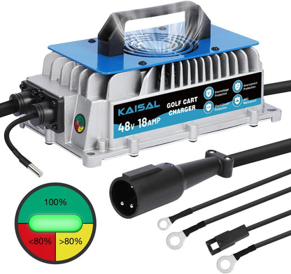 Club Car Charger 48V 18A Smart 1250W Golf Cart Battery Charger 48 Volt, IP67 Waterproof Trickle Charger, 4-6 hrs Full Charge, 16FT Cable, for All Years 48V Club Car Golf Cart 48 Volt Lead-Acid Battery