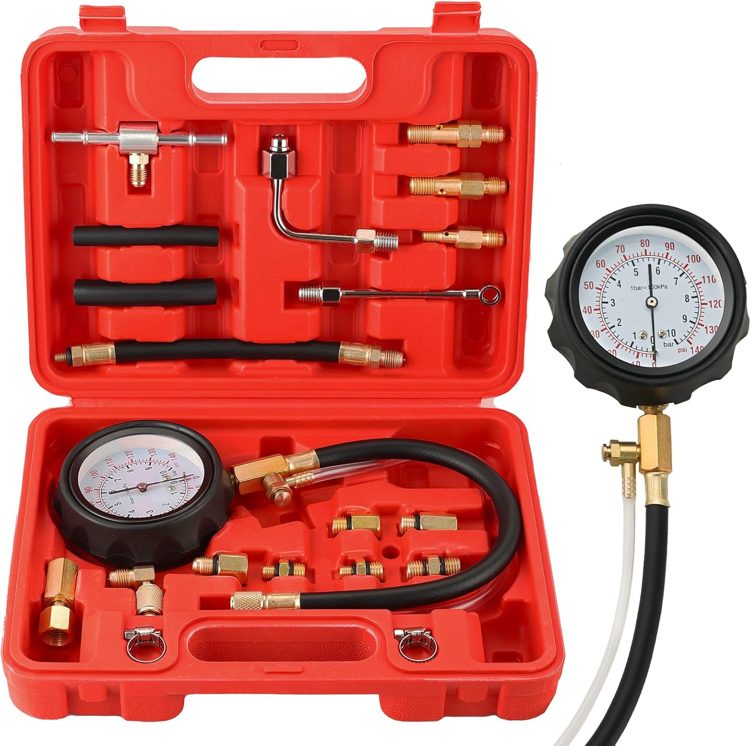 0-140PSI Fuel Pressure Gauge Kit | Fuel Injection Pump Pressure Tester Gauge Kit, TU-114 Oil Pressure Tester Tool for Motorcycles Cars Trucks