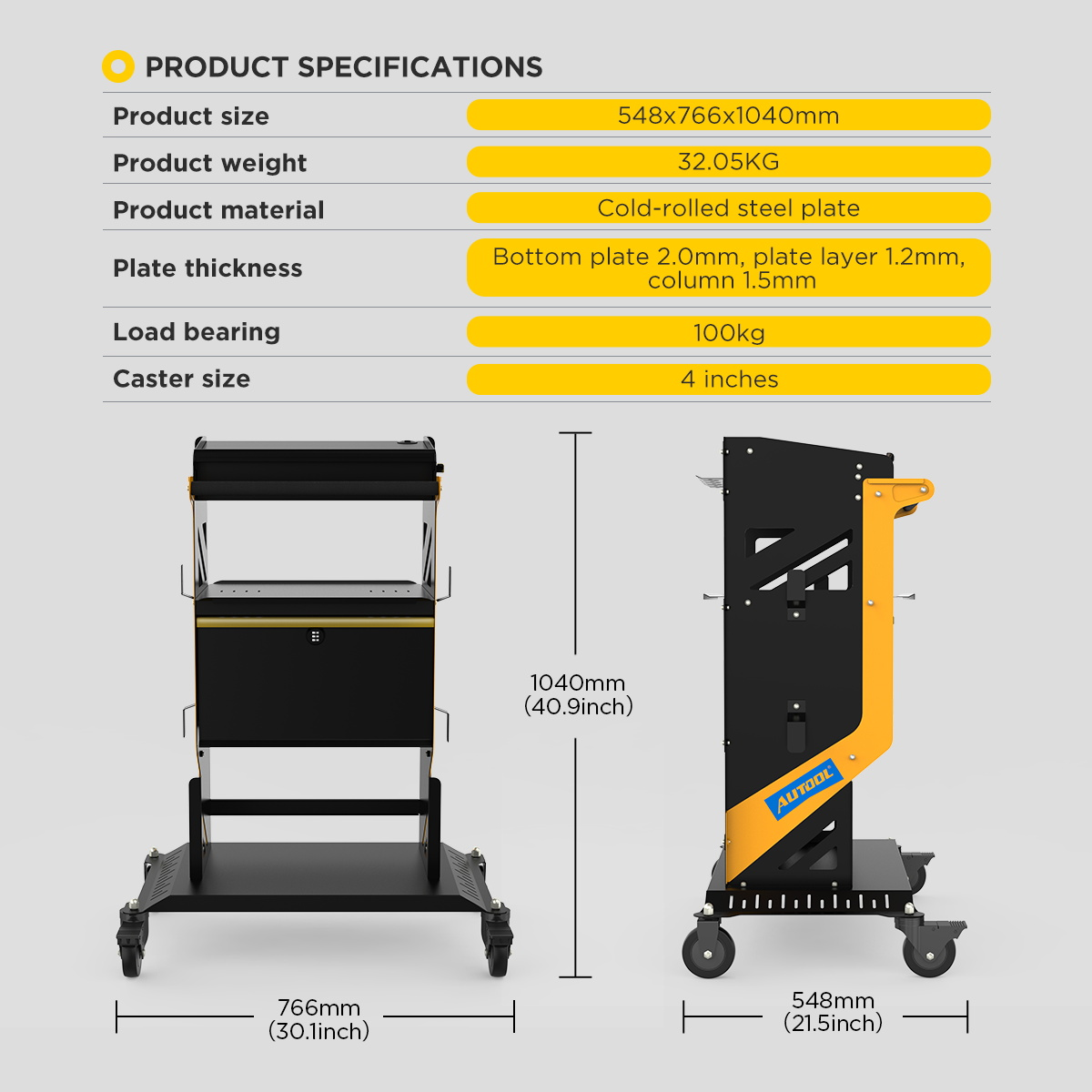 AUTOOL T25 Mechanic Tool Cart with Wheels Utility Cart