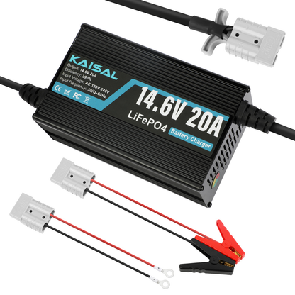 KAISAL 24V 20A Lithium Battery Charger for LiFePO4 - 29.2V with Wake-Up Function, 3 Connectors for RV, Boat, Truck, Marine & Solar Applications