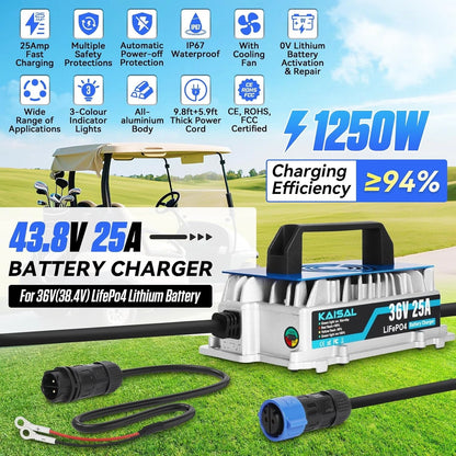 LiFePO4 Battery Charger 36V 25A Lithium Battery Charger for Golf Cart, Forklift