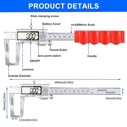 CMTOOL Disc Brake Rotor Micrometer,Digital Caliper Measuring Tool for Disc Brake-6 Inch/150mm,Brake Measuring Tool wtih Caliper- Inch/Metric Conversion, Brake Caliper with Stainless Steel
