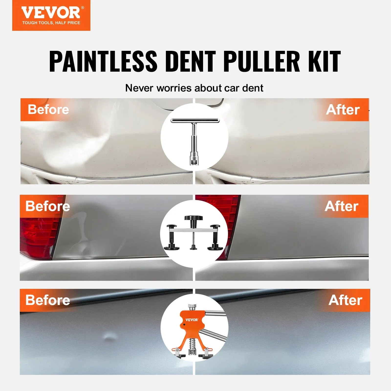 VEVOR 69 PCS Dent Repair Kit, Auto Car Body Paintless Dent Removal Tool Kit, Golden Lifter, Bridge Puller, Slide Hammer Tool Kit for Automobile Body, Washing Machine, Refrigerator