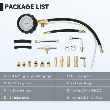 0-140PSI Fuel Pressure Gauge Kit | Fuel Injection Pump Pressure Tester Gauge Kit, TU-114 Oil Pressure Tester Tool for Motorcycles Cars Trucks