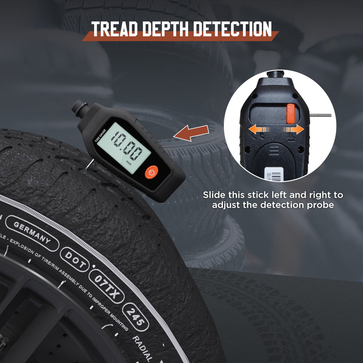 Digital Tyre Pressure Gauge 7.5~99PSI Tyre Depth Gauge Thread Checker 0~15mm