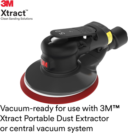 3M 5" Xtract Pneumatic Random Orbit Sander, 5" with Central Vacuum Attachment, 5/16" Orbit, Ergonomic and Lightweight ROS, 0.28 HP (209W) Motor