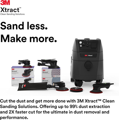 3M 5" Xtract Pneumatic Random Orbit Sander, 5" with Central Vacuum Attachment, 5/16" Orbit, Ergonomic and Lightweight ROS, 0.28 HP (209W) Motor