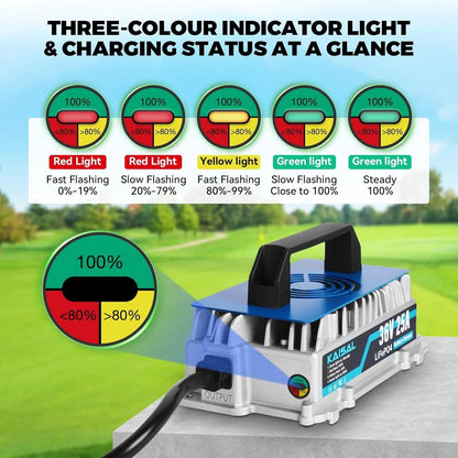 LiFePO4 Battery Charger 36V 25A Lithium Battery Charger for Golf Cart, Forklift
