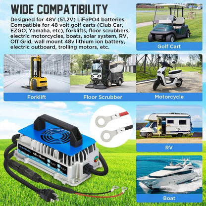 Lithium Battery Charger 48 Volt 18A for Golf Cart, Forklift, Electric Outboard