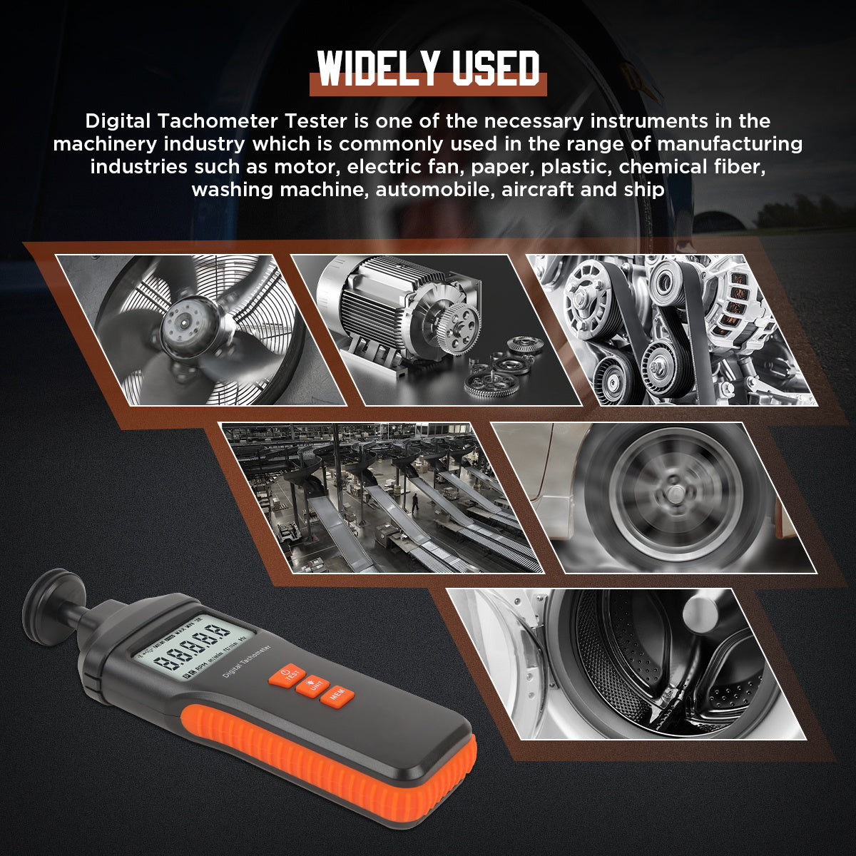 CMTOOL RPM Meter Digital Tachometer, 9.0-99999 RPM Gauge Kit, Handheld Contact and Non Contact Tachometer, High Precision