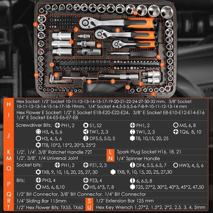 219PCS Steel Mechanics Tool Set Socket Wrench Kit For Auto Repair. Home, Garage