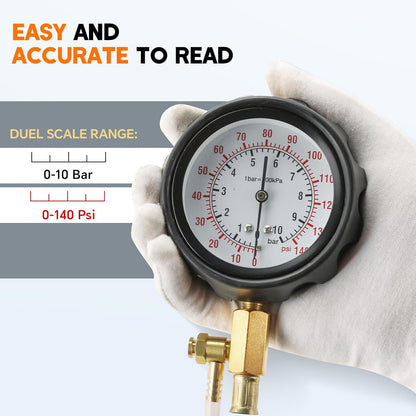 0-140PSI Fuel Pressure Gauge Kit | Fuel Injection Pump Pressure Tester Gauge Kit, TU-114 Oil Pressure Tester Tool for Motorcycles Cars Trucks