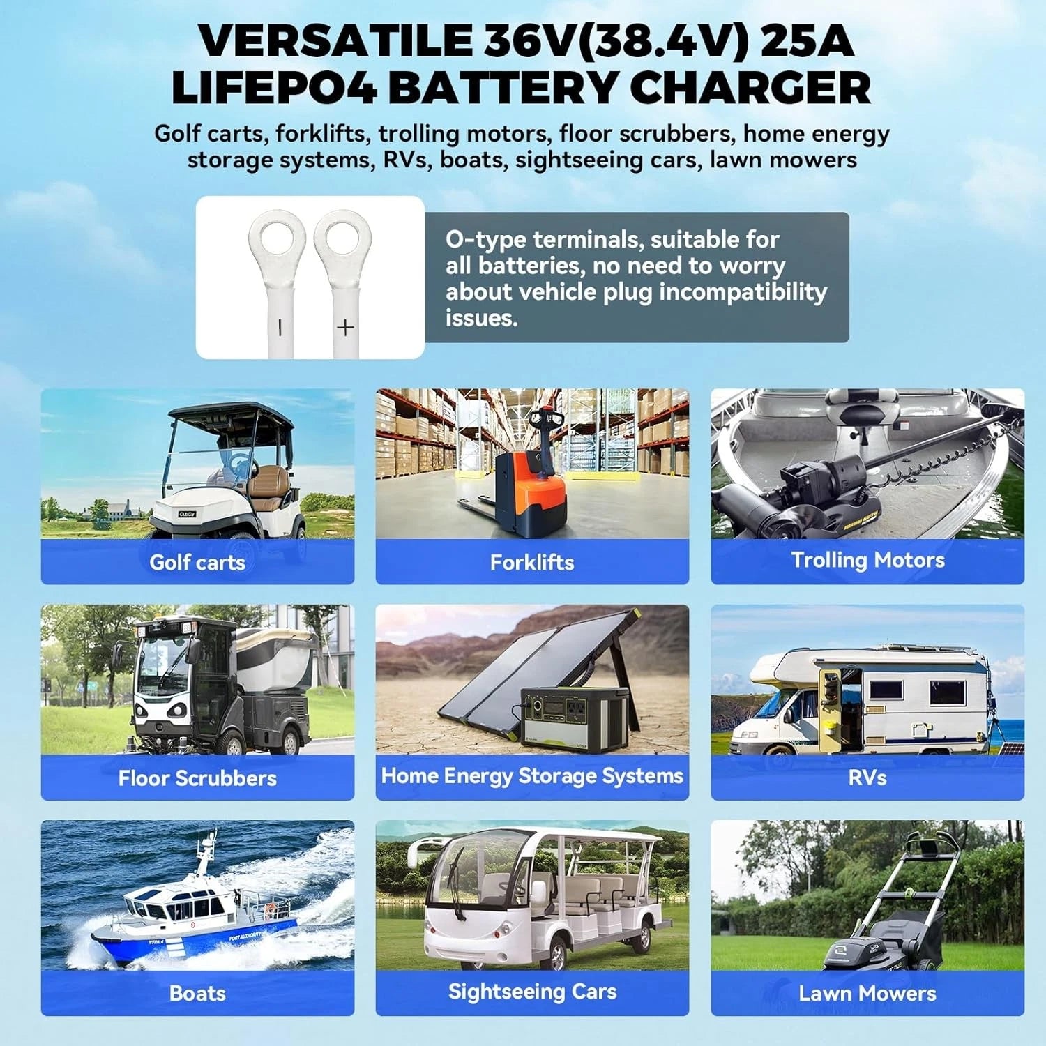 LiFePO4 Battery Charger 36V 25A Lithium Battery Charger for Golf Cart, Forklift