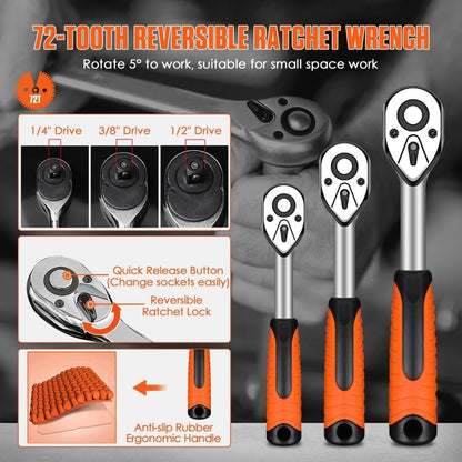 219PCS Steel Mechanics Tool Set Socket Wrench Kit For Auto Repair. Home, Garage
