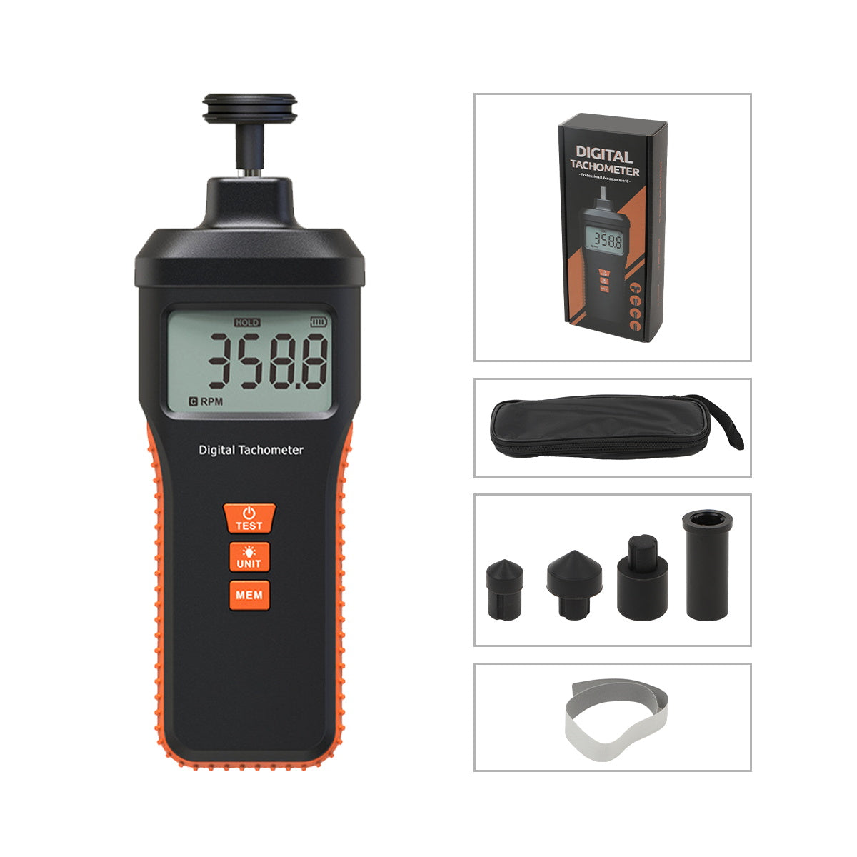 CMTOOL RPM Meter Digital Tachometer, 9.0-99999 RPM Gauge Kit, Handheld Contact and Non Contact Tachometer, High Precision
