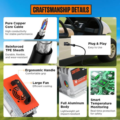 CMTOOL 48V 15A Golf Cart Battery Charger for Yamaha G19 G22, Smart Automatic Trickle Charger, 2-Pin Binocular Plug, IP67 Waterproof, for 48V Lead-Acid Batteries