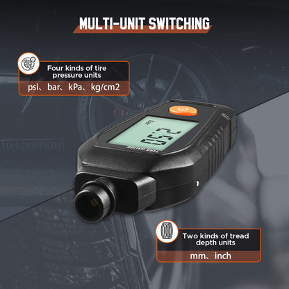 Digital Tyre Pressure Gauge 7.5~99PSI Tyre Depth Gauge Thread Checker 0~15mm