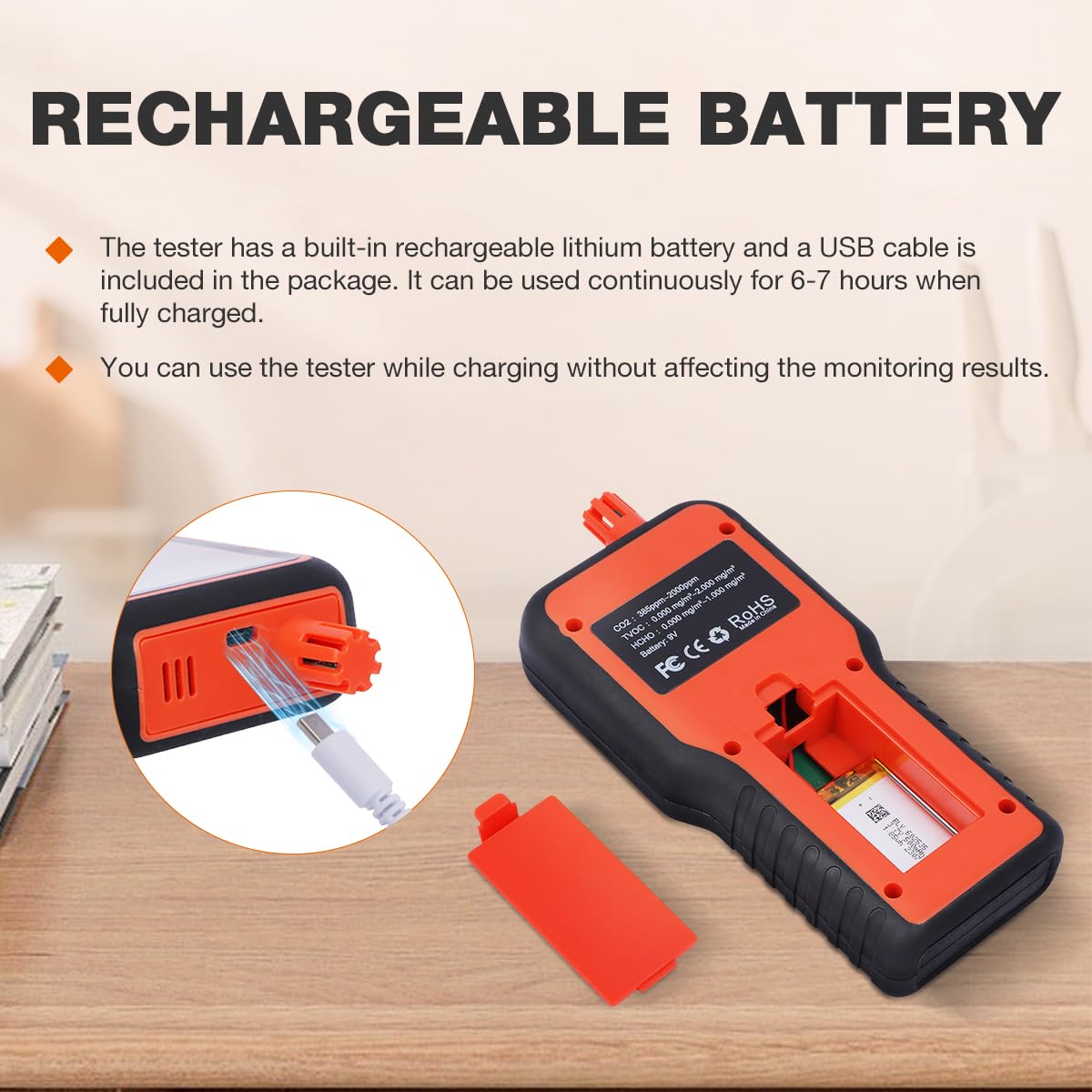 CMTOOL Air Quality Monitor Indoor Air Quality Meter, Air Quality Tester Sensor, Carbon Dioxide Formaldehyde Detector, Home Air Test Kit HCHO TVOC CO2 Monitor with Rechargeable Battery