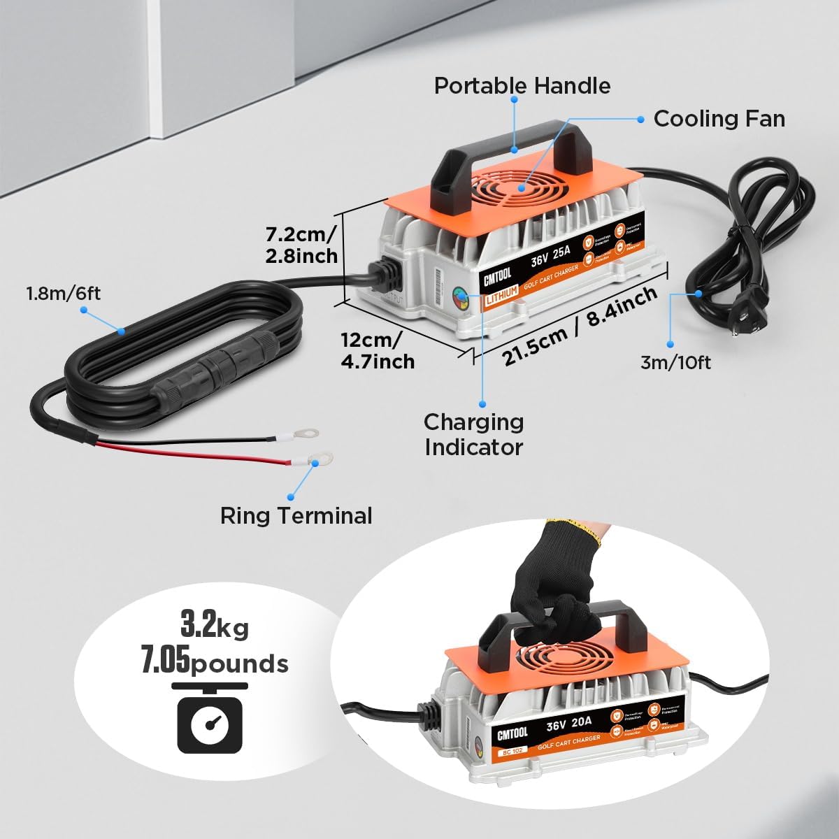 CMTOOL 36V 25A Lithium Battery Charger, 1250W 43.8V Fast Charging for Golf Carts