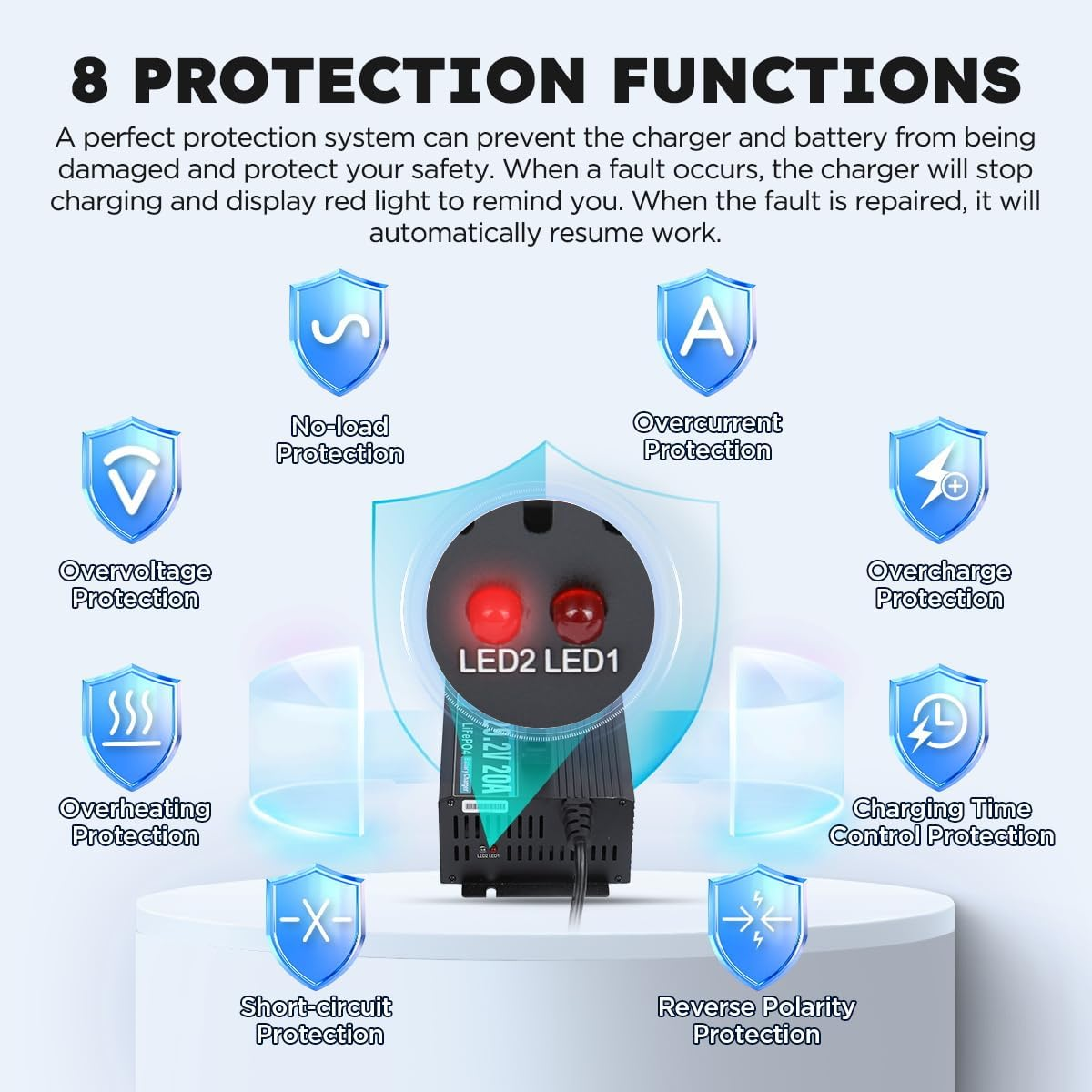 KAISAL 24V 20A Lithium Battery Charger for LiFePO4 - 29.2V with Wake-Up Function, 3 Connectors for RV, Boat, Truck, Marine & Solar Applications