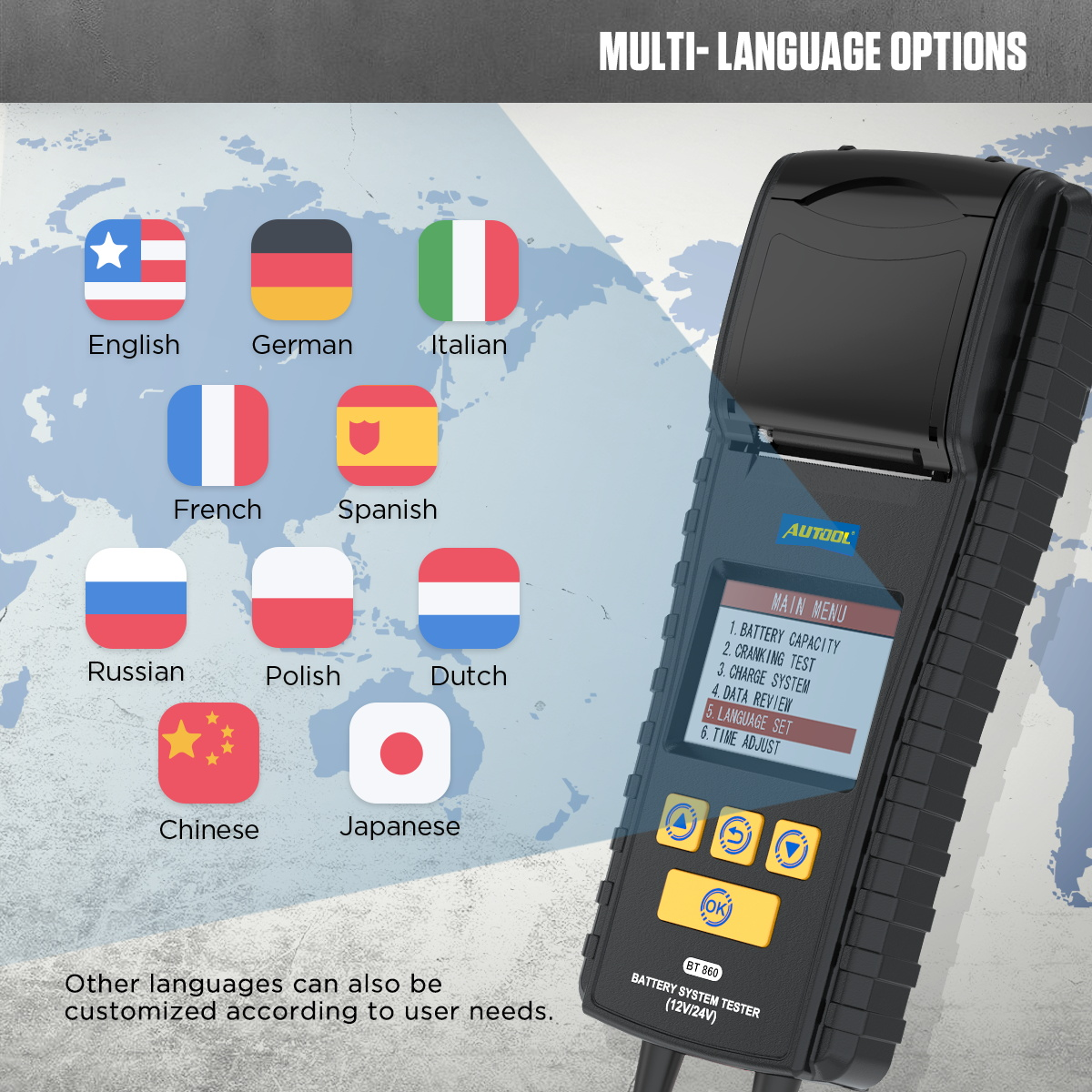 AUTOOL BT860 Battery Tester with Temperature Monitoring and Printing Capabilities