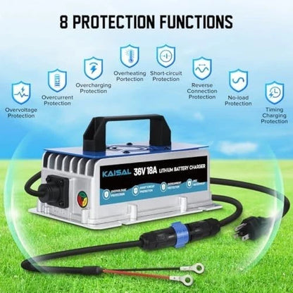 Lithium Battery Charger 36 Volt/43.8V 18A for 36V (38.4V) LiFePO4 Battery 0V