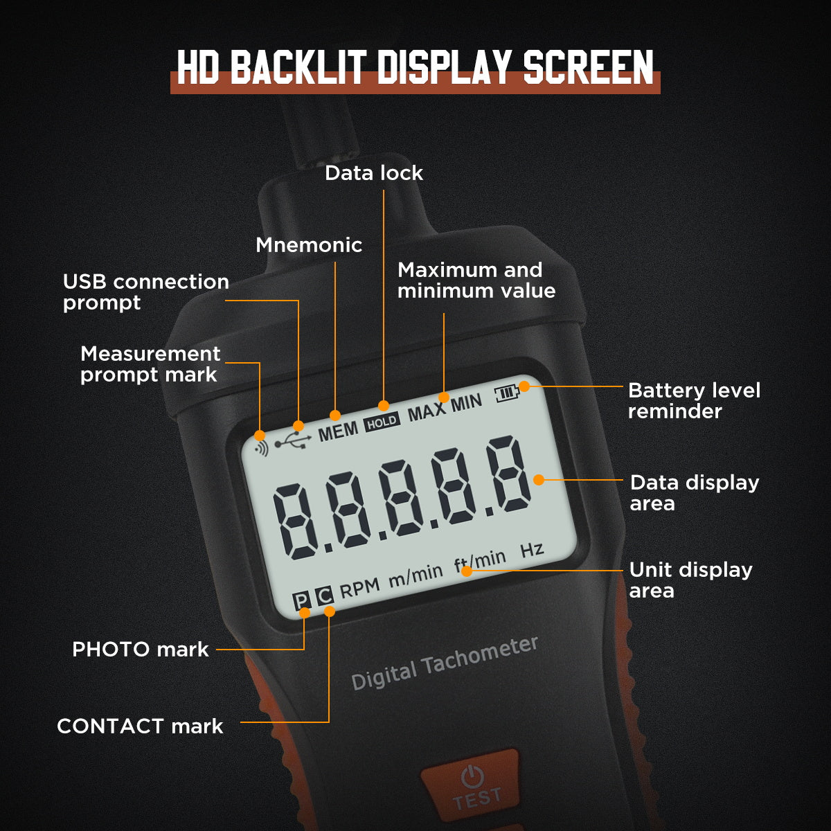 CMTOOL RPM Meter Digital Tachometer, 9.0-99999 RPM Gauge Kit, Handheld Contact and Non Contact Tachometer, High Precision