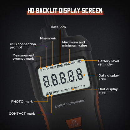 CMTOOL RPM Meter Digital Tachometer, 9.0-99999 RPM Gauge Kit, Handheld Contact and Non Contact Tachometer, High Precision