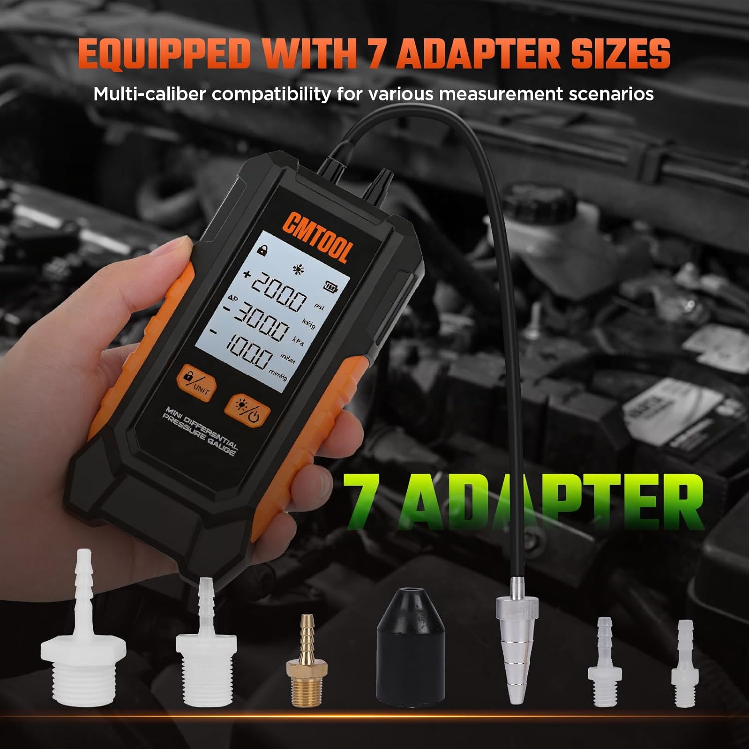 Manometer Gas Pressure Tester, Digital Manometer, -100-200Kpa, 10 Units Differential Pressure Gauge, Max/Min/Data Storage, 2-Port Tester for HVAC/Automotive Brake/Industrial/Lab Calibration (Mini)