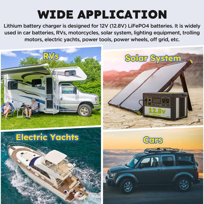 14.6V 40A Lithium Battery Charger 14.6V LiFePO4 Battery Charger for 12.8V LiFePO4 Lithium Deep Cycle Rechargeable Batteries 0V Wake Up 12 Volt Charger with 3 Connectors for RV, Boat, Car, Marine, Solar