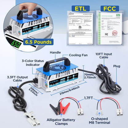 29.2V 30A Lithium Battery Charger 29.2V LiFePO4 Battery Charger IP67 Waterproof & 0V Wake Up 24 Volt Lithium Charger with 2 Connectors, 8 Protections for 25.6V LiFePO4 Battery of RV, Boat, Marine, Solar
