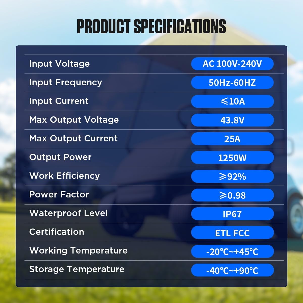 CMTOOL 36V 25A Lithium Battery Charger, 1250W 43.8V Fast Charging for Golf Carts