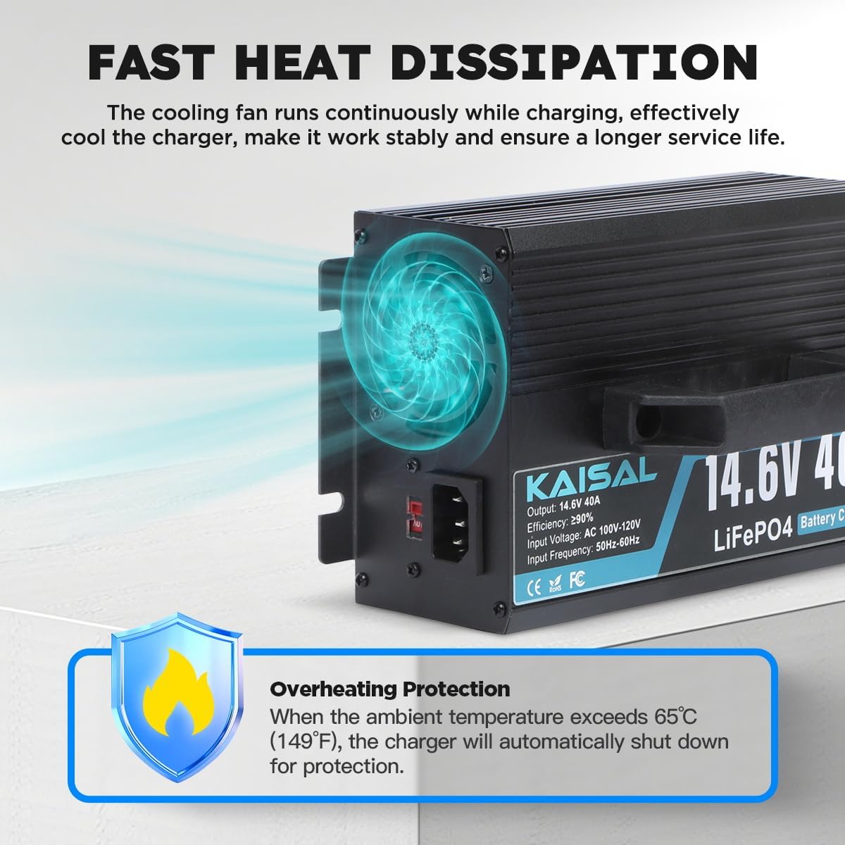 14.6V 40A Lithium Battery Charger 14.6V LiFePO4 Battery Charger for 12.8V LiFePO4 Lithium Deep Cycle Rechargeable Batteries 0V Wake Up 12 Volt Charger with 3 Connectors for RV, Boat, Car, Marine, Solar