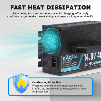 14.6V 40A Lithium Battery Charger 14.6V LiFePO4 Battery Charger for 12.8V LiFePO4 Lithium Deep Cycle Rechargeable Batteries 0V Wake Up 12 Volt Charger with 3 Connectors for RV, Boat, Car, Marine, Solar