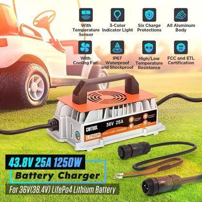 CMTOOL 36V 25A Lithium Battery Charger, 1250W 43.8V Fast Charging for Golf Carts