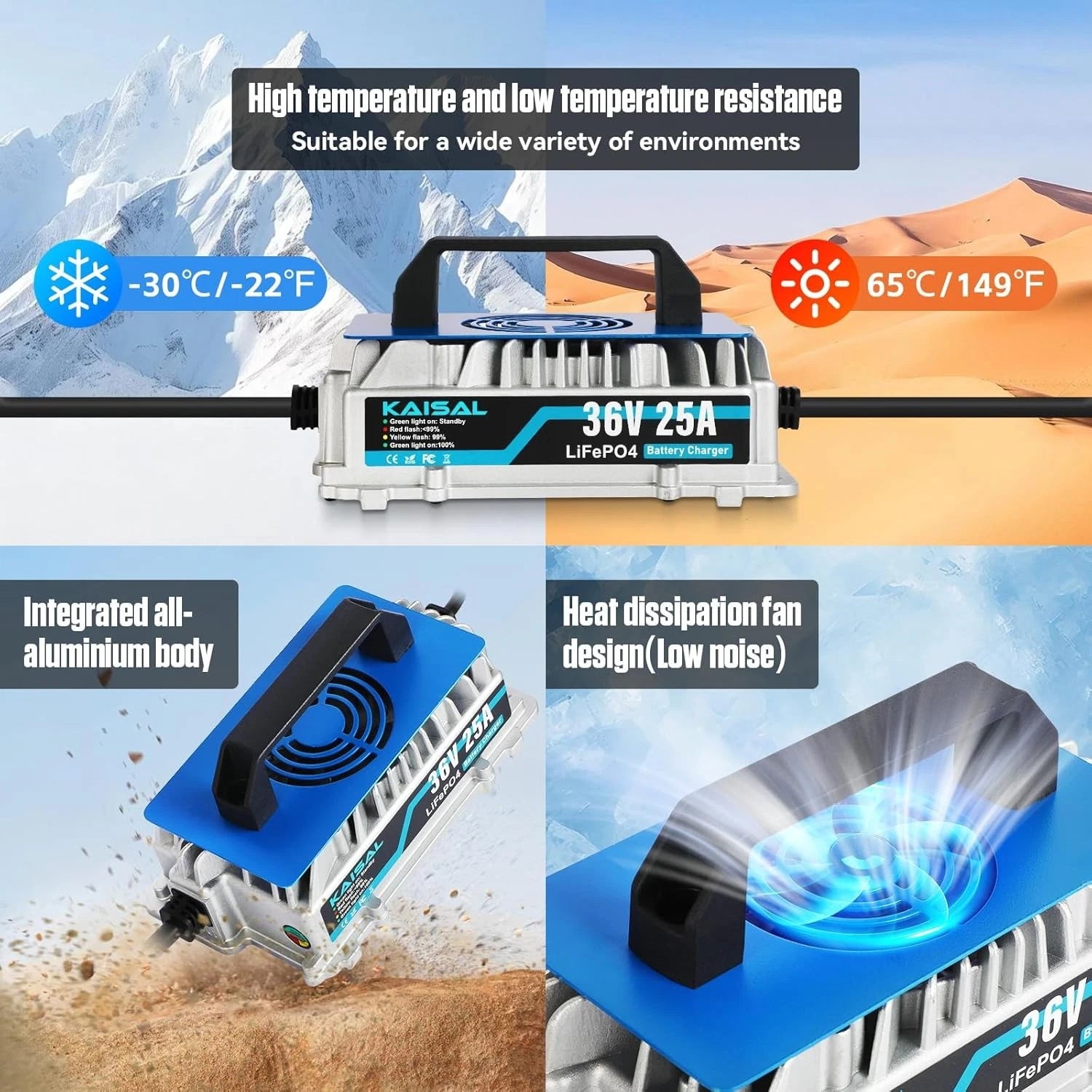 LiFePO4 Battery Charger 36V 25A Lithium Battery Charger for Golf Cart, Forklift