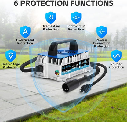 Club Car Charger 48V 18A Smart 1250W Golf Cart Battery Charger 48 Volt, IP67 Waterproof Trickle Charger, 4-6 hrs Full Charge, 16FT Cable, for All Years 48V Club Car Golf Cart 48 Volt Lead-Acid Battery