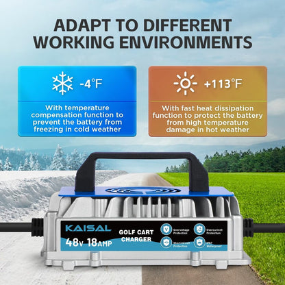 Club Car Charger 48V 18A Smart 1250W Golf Cart Battery Charger 48 Volt, IP67 Waterproof Trickle Charger, 4-6 hrs Full Charge, 16FT Cable, for All Years 48V Club Car Golf Cart 48 Volt Lead-Acid Battery