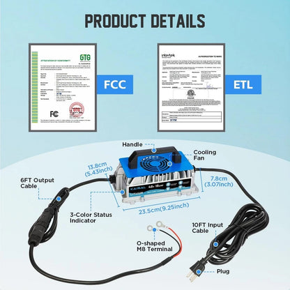 Lithium Battery Charger 48 Volt 18A for Golf Cart, Forklift, Electric Outboard