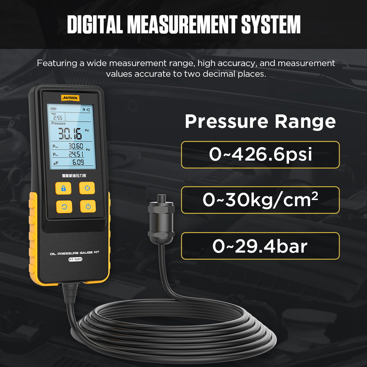 AUTOOL PT620 Engine Oil Pressure Gauge with Digital Display