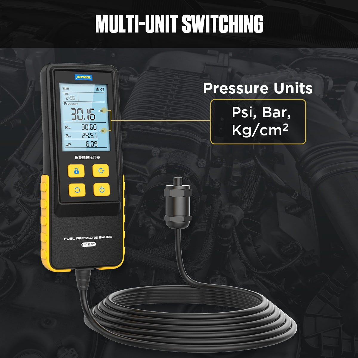 AUTOOL PT630 Automobile Fuel Pressure Gauge with Digital Display