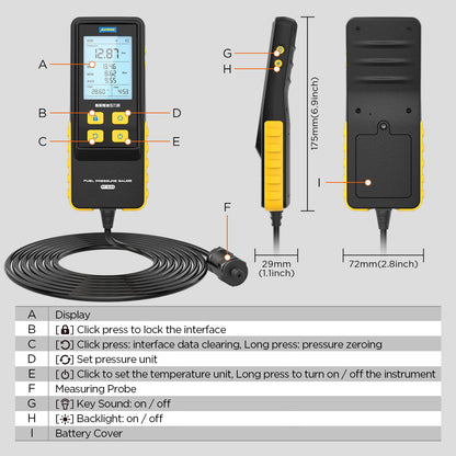 AUTOOL PT635 Fuel Pressure Gauge (High-End Version) 0-426 PSI Digital Display Automotive Tool
