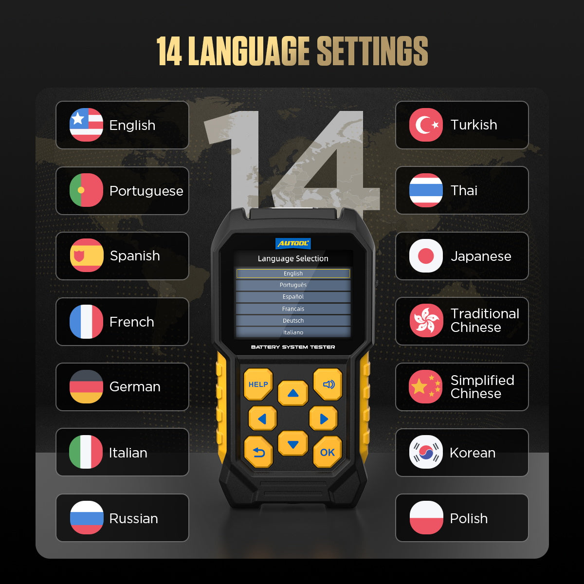 AUTOOL BT460 Car Battery Tester 14 Language