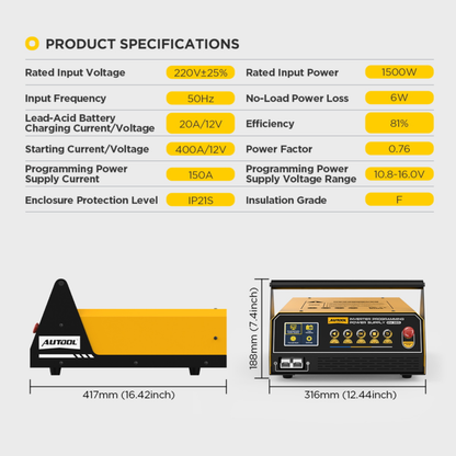 AUTOOL EM365 Inverter Programming Power Supply, 150A Battery Charger Jump Starter