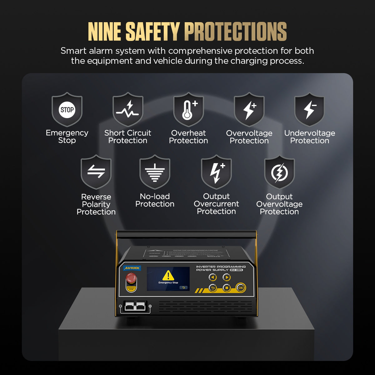 AUTOOL EM385 Power Inverter 9 safety protections