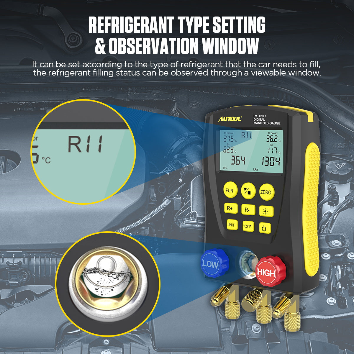 AUTOOL LM120 Upgrade AC Manifold Gauge Refrigerant Identifier