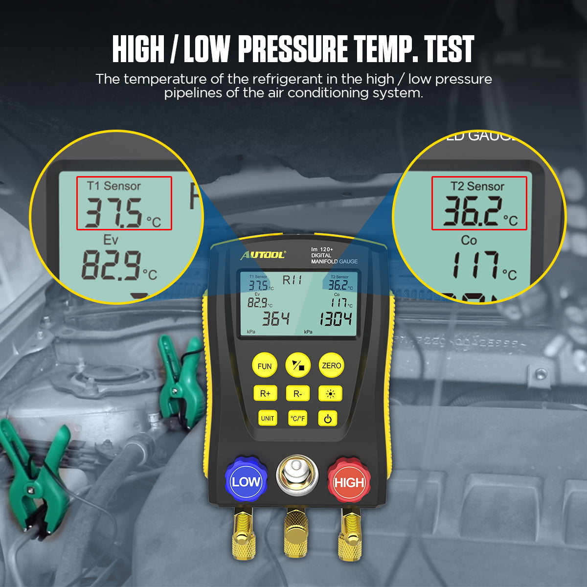 AUTOOL LM120 Upgrade AC Manifold Gauge Refrigerant Identifier